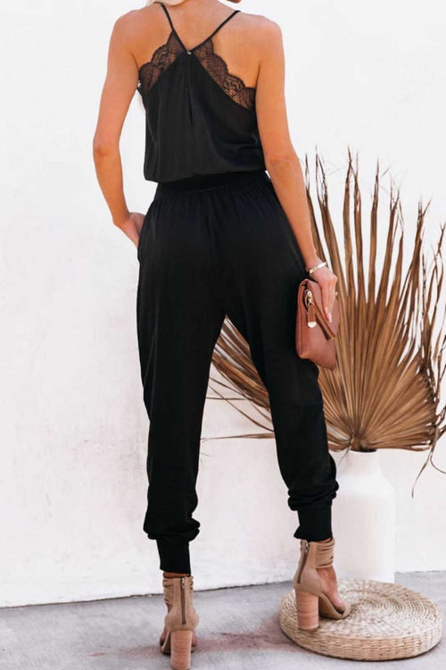 The "EVELYN" Lace Detail V-Neck Spaghetti Strap Jumpsuit