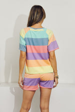 "CANDY GIRL" RAINBOW STRIPED CROPPED SHORT SET