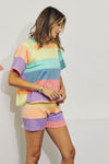 "CANDY GIRL" RAINBOW STRIPED CROPPED SHORT SET
